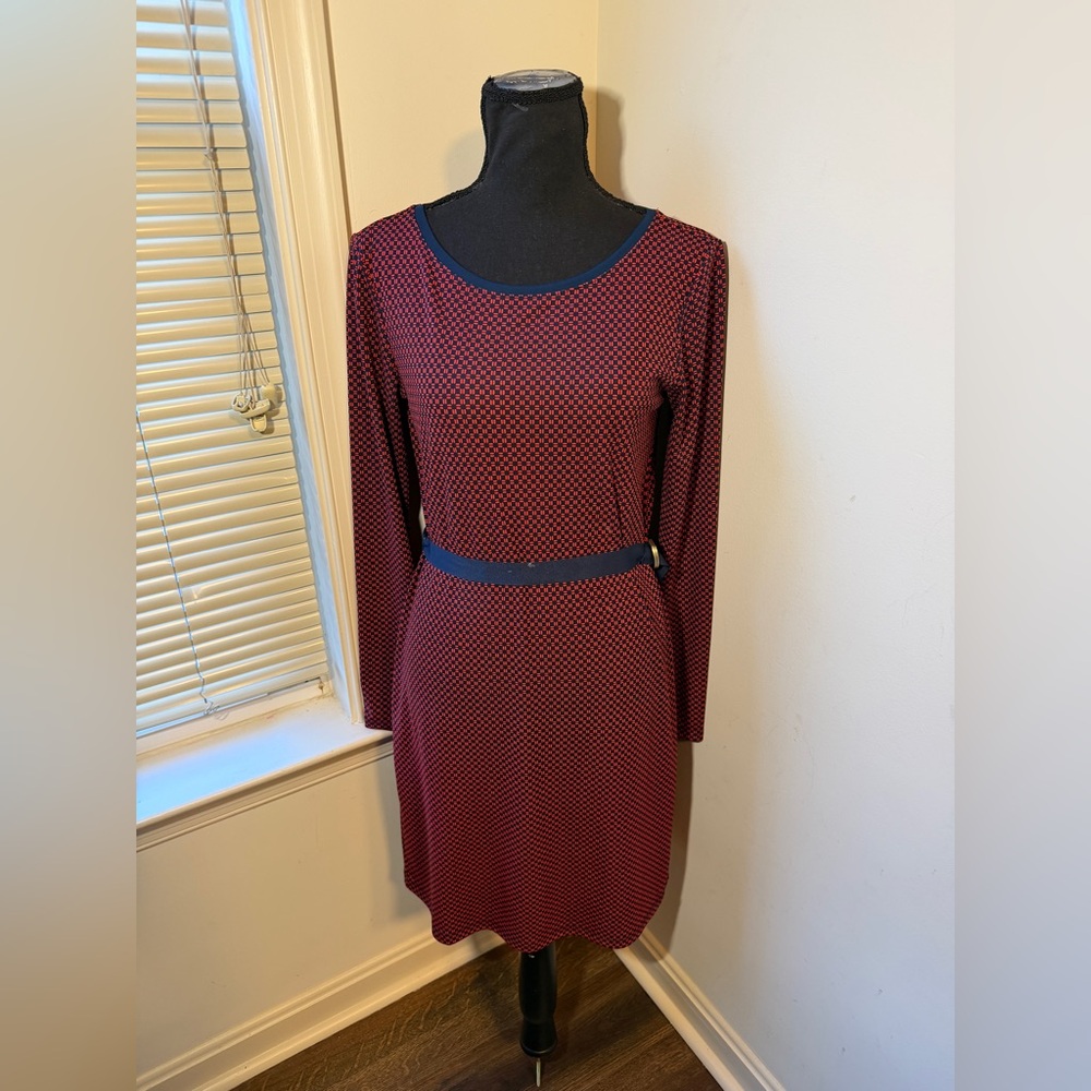 Tommy Hilfiger Navy & Red Floral Poppy Patterned Button Down Belted Shirt Dress